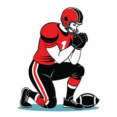 American football player kneeling and praying before the game symbolic representation of sport and spirituality