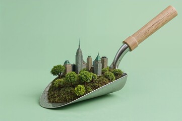 Cityscape Growing on a Shovel