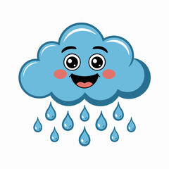 Obraz premium Smiling Rain Cloud Cartoon with Droplets and Cute Face