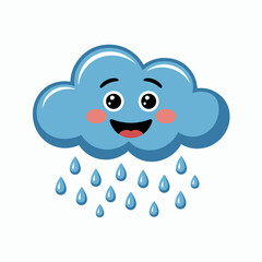 Obraz premium Smiling Rain Cloud Cartoon with Droplets and Cute Face