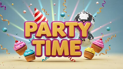 Colorful celebration with cupcakes, disco balls, and confetti for festive occasions - Powered by Adobe