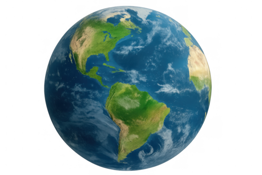 Rotating earth globe showing north and south america continents on transparent background, perfect for educational and scientific projects - Powered by Adobe