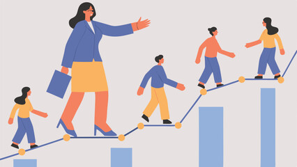 Fototapeta premium Businesswoman Leading Her Team Across A Bridge Mad