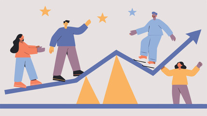 Team Balancing On Seesaw Shaped Graph Showing Risk