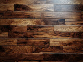 Close up view of polished wooden flooring with rich, warm tones and natural wood grain patterns, creating elegant and inviting surface for interior spaces