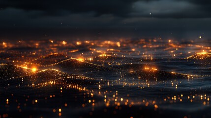 Fototapeta premium City lights on a wavy sea at night