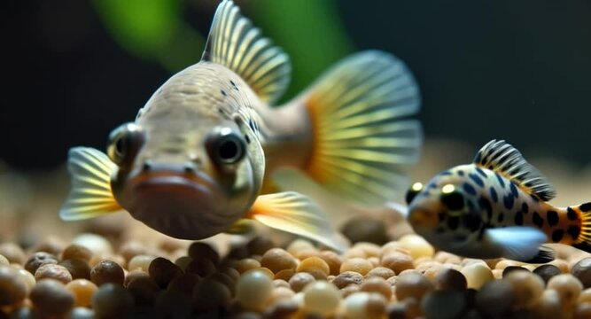 Corydoras Catfish with Baby Moving Nearby &ndash; Stunning 4K Footage of Aquatic Family in Freshwater Tank