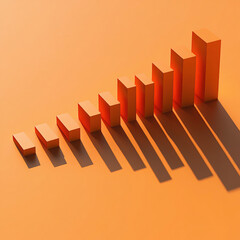 Orange Bar Graph Displaying Upward Trend and Growth Symbolizing Success, Progress, and Positive Performance in Business and Financial Markets on Orange Background