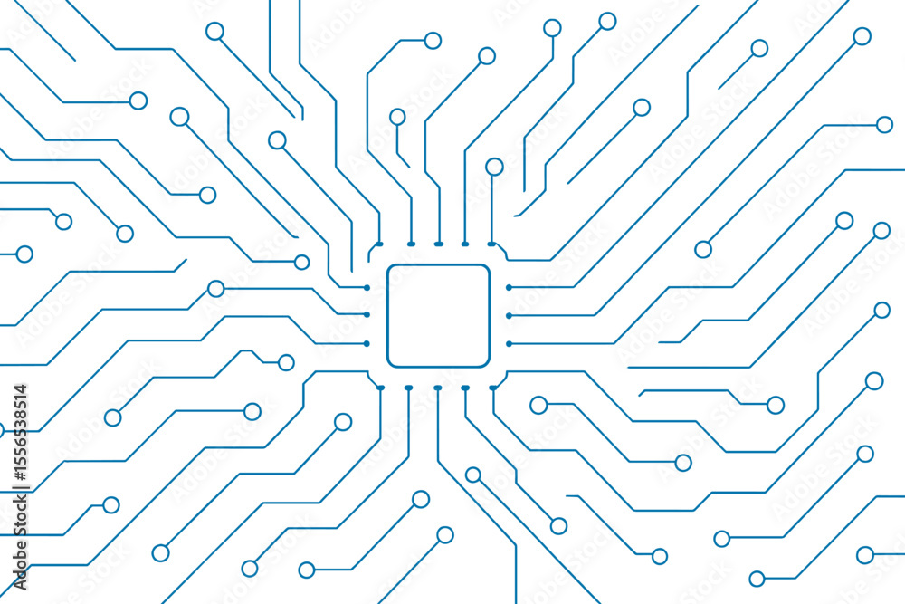 Poster a futuristic technology background featuring abstract digital elements with circuit lines in a blue 
