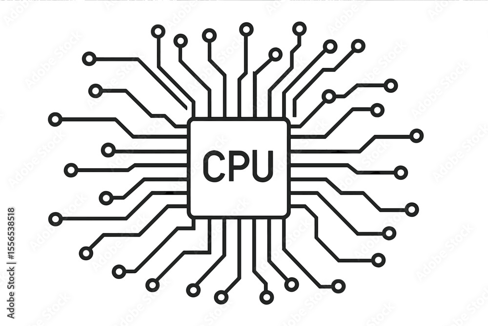 Poster a black circuit diagram is set against a white background, representing a high-tech circuit board co