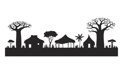 Naklejka premium Traditional African Huts Silhouette