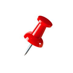 Red Push Pin, 3d rendering isolated on transparent background. Red push pin cut out.