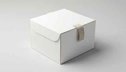 White box with fabric pull tab for easy access. Minimalist design, simple square shape. Blank empty mockup, ideal for display branding advertising, package. Packaging design for product placement.