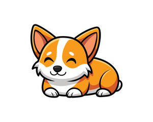 Adorable Corgi Dog Napping Mascot Logo Icon