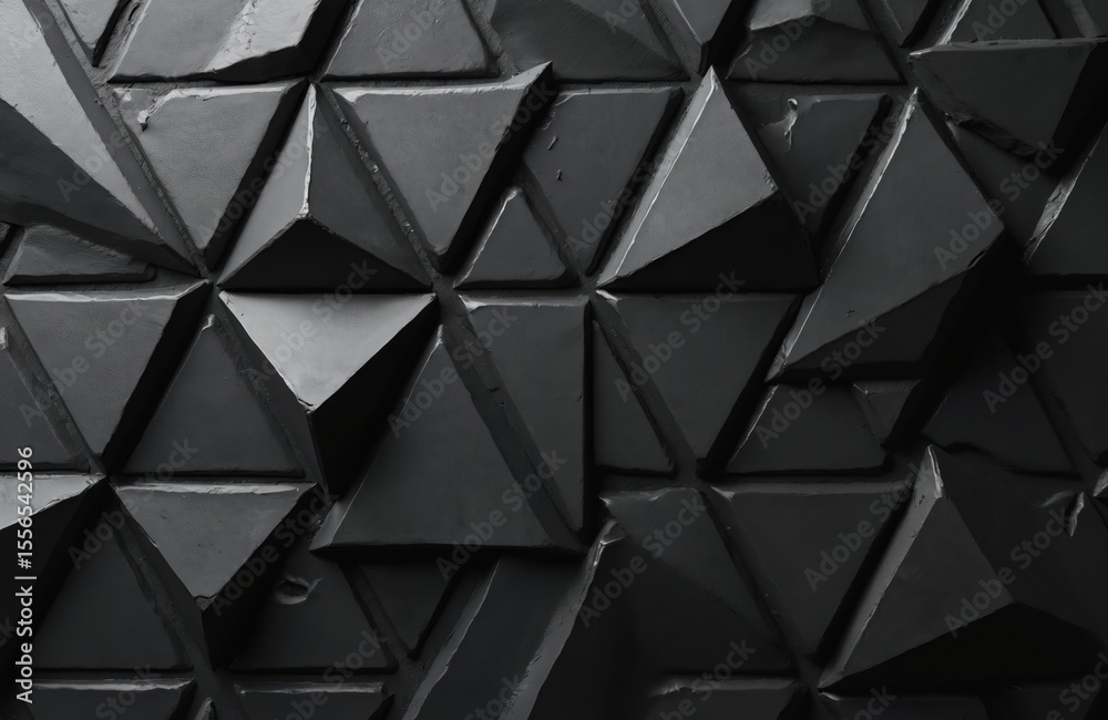 Poster Black triangular abstract background with grunge surface. 3d rendering creates depth. Geometric, modern, creative design. Ideal for website, graphic design, business presentation.