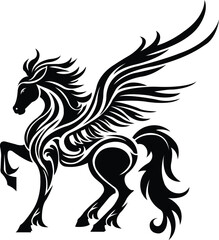 Fototapeta premium horse vector powerful flying horse silhouette with elaborate swirling tribal elements, majestic winged horse silhouette