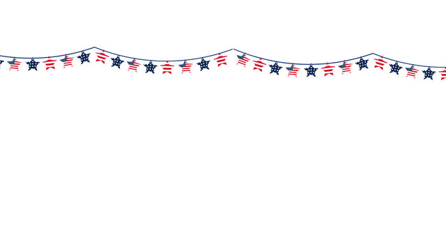 Patriotic garland featuring American flag stars hangs against a black background, perfect for Independence Day celebrations and design elements.