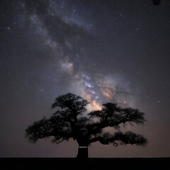 The silhouette of a tree stands against the awe-inspiring backdrop of the Milky Way.