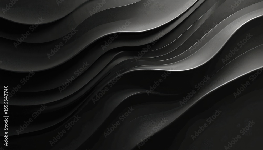 Aufkleber Black abstract background modern smooth wavy lines in monochrome colors. Premium stripe texture suitable for banner business backdrop design. Smooth horizontal template for cover design print.