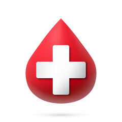 red blood drop icon with a white medical cross centered inside it. The design is clean, modern, and symbolic of healthcare, emergency services, and blood donation. vector illustration