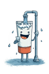 Cartoon tube with face washes in the shower