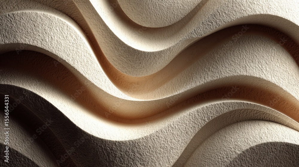 Aufkleber Textured waves creating dimensional surface, light and shadow interplay illuminating organic patterns for artistic backdrop in studio