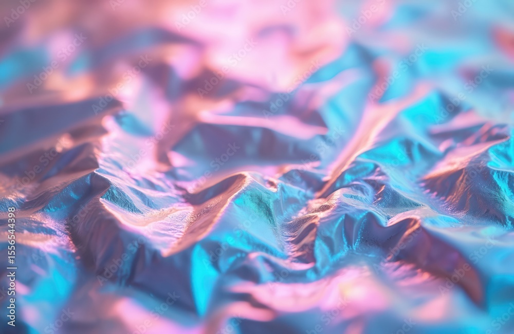 Poster abstract blurred modern pastel holographic background. crumpled iridescent foil texture in 80s style