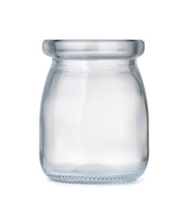 Front view of small empty glass jar