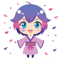 Kawaii Kimono Girl illustration Vector icon isolated on white background