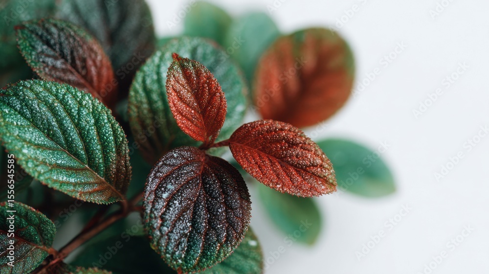 Poster close-up of a dried branch with copper colored leaves, showcasing intricate vein patterns and a mini