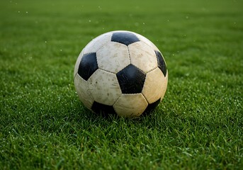 Fototapeta premium soccer ball with details on a lawn