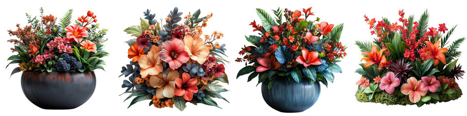 Obraz premium A set of transparent PNG floral designs, including extraordinary twists.