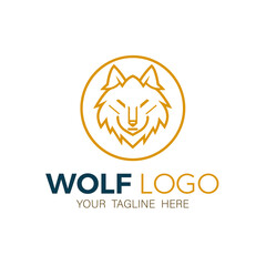 Golden wolf head logo isolated on white background, representing power and prestige for brands