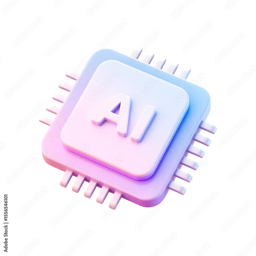 Fototapete Modern 3d ai chip with glowing pastel colors on a transparent background isolated on transparent background