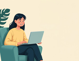 Young woman having teletherapy session. Female using laptop, communicating via video call online with therapist, counselor. Mental health support, online counseling, technology, positive impact.