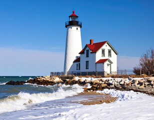 Snowy coastal lighthouse © bagasjoko