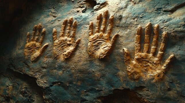 Prehistoric Handprints on Ancient Cave Wall