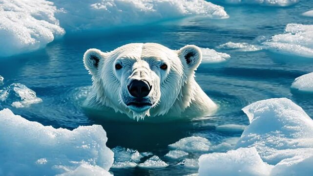 Polar bear in icy arctic waters