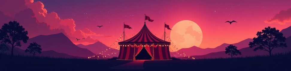 Classic circus tent silhouette, vector illustration , entertainment, stripe