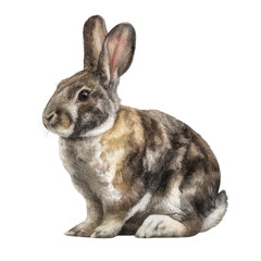 Obraz premium A cute brown and gray rabbit, full-body illustration with detailed digital art in a watercolor style, png, transparent