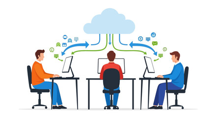 Cloud Computing Collaboration Vector Illustration of Teamwork and Data Sharing