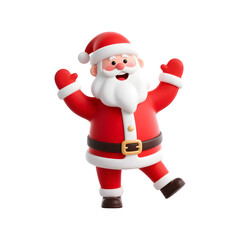 Joyful 3d cartoon santa claus character dancing with arms raised isolated on transparent background