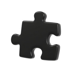 Obraz premium A single black glossy puzzle piece isolated on a transparent background isolated on transparent background