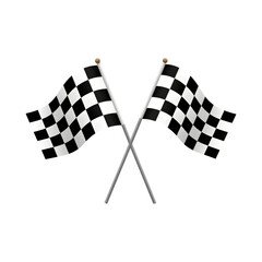 Fototapeta premium Two checkered racing flags crossed on poles isolated on transparent background