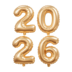 Golden mylar balloons forming the number 2026 on a black background