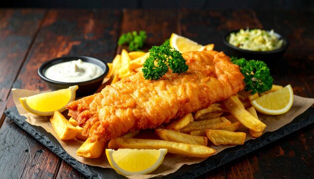 Haddock (UK, Canada)
A soft white fish often featured in fish and chips. Usually seen battered and fried with thick-cut fries and tartar sauce.