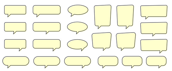 Yellow Chat and Speech Bubble Set. Empty Blank Speech Bubble.