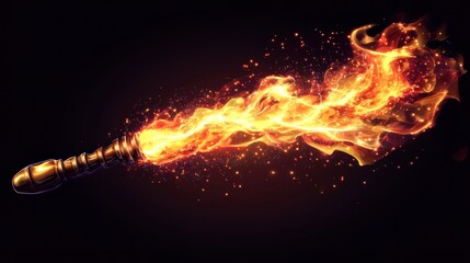 Fiery torch erupts in a dark background