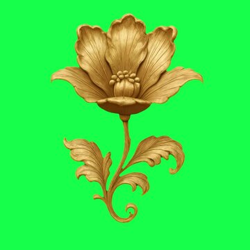 Ornate golden floral animation, transparent 4K video, green screen