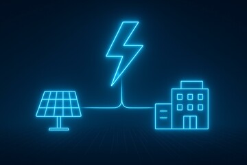 Fototapeta premium Futuristic Digital Energy Connection: Solar Panel to Urban Infrastructure in Neon Light